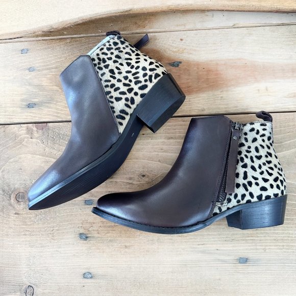 Journee Signature Womens Shalece Bootie‎ Leather Cowhair Cheetah Leopard Western - Picture 10 of 12